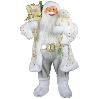 Home of Christmas Stehender Weihnachtsmann Deko-Figur | Santa Claus | Nikolaus | Weihnachtsfiguren zum Stellen (Weiß-Gold mit Teddybär, 80 cm)