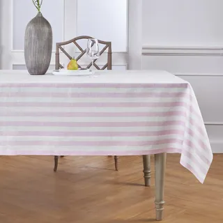 Solino Home Tischdecke, 100% reines Leinen, 152,4 x 229,6 cm, Rosa und Weiß gestreift