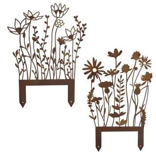 JYYWTSI 2 Stück Gartenstecker Rost Blumenstecker Gartendeko Rost Deko für Draußen Gartenstecker Metall Rostoptik Dekoration Gartenfiguren Zubehör Blumen für Garten Rasen Hof Balkon Blumentopf