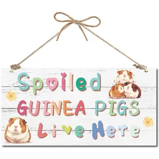 CREATCABIN Meerschweinchen-Hängeschild,Bauernhof-Türschild,Hof-Hängeschild,Holz,Rustikales Dekor,Vintage-Hausdekoration,Geschenk Für,Freunde,Geburtstag,30x15cm,Hier Leben Verwöhnte Meerschweinchen