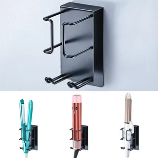 YYBO Glätteisen Halterung für Glätteisen, Lockenstab und Styler Zubehör, Fönhalter Ohne Bohren Wand, Lockenstabhalterung Föhn Halterung Haartrocknerhalter für Bad Barbershop (1 Stück, Schwarz)