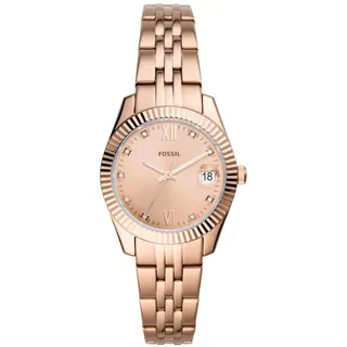 Fossil Damenuhr Scarlette Mini, Quarzwerk, 32mm Rose Gold Edelstahlgehäuse mit Edelstahlarmband, ES4898
