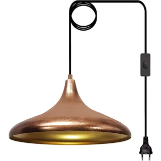 bamyum Champion Hängelampe Kupferfarbe mit Stecker 35 cm, Pendelleuchte mit EU-Stecker, Hängeleuchte Metall mit 450 cm Kabel, Schalter, Schalterschachtel, Küchenlampe