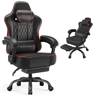 GTPLAYER GamingStuhl, Bürostuhl, Ergonomischer Pc Stuhl, Höhenverstellbarer Drehstuhl, Armlehnen mit Synchronmechanik, Lendenkissen, Kopfkissen - Rot