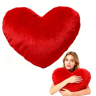 Tutamaz Herzkissen, Herzform Kissen Kuschelkissen, Herz-Kissen aus Plüsch 46x36 cm,Love Zierkissen Dekokissen,Plüsch kisse-n Weiche Deko für Wohnzimmer Schlafzimmer Sofa Bett, Kinder Geschenke(Rot)