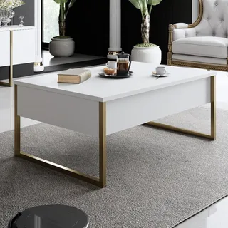 Skye Decor, Luxe - White, Gold, Couchtische, Weiß, 90 x 40 x 60 cm - Weiß, Gold