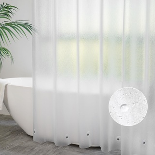 AooHome Duschvorhang 240x200 Transparent Weiß mit 5 Gewicht Magnete unten, Duschvorhänge mit 16 Haken, Bad Vorhang Gefrostet mit Prägemuster Wasserdicht Anti-Schimmel für Badewanne, Badezimmer...