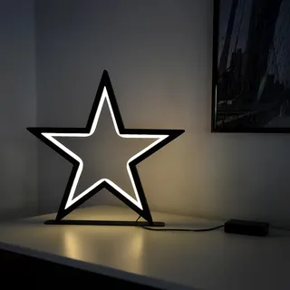 LED Metallstern in schwarz - ca. 34 x 33 cm - 70 LED warmweiß / Batterie betrieben - Schwarz