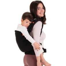 Beco Toddler Babytrage mit extra breitem Sitz - Kindertragerucksack aus 100% Baumwolle, 2 Tragepositionen, Kindertrage Bauch/Kindertrage Rücken, Kindertrage Wandern, 9-27 kg (Tiefschwarz)