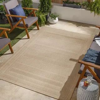 Livabliss Alvor Outdoor, wetterfest 160x213 cm - Balkon, Terrasse, Garten, Küche, Boho Style in Beige und Elfenbein