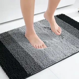 Homaxy Chenille Badezimmerteppich rutschfeste Hochflor Badematte Waschbar Badteppich Weich Badvorleger Saugfähige Duschvorleger für Badezimmer - 50x76 cm, Schwarz