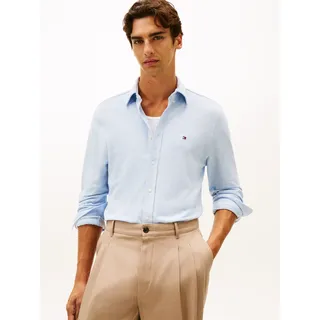 Langarmhemd TOMMY HILFIGER "KNIT PIQUE FEATHERWEIGHT", Herren, Gr. L, N-Gr, light blau heather, Web, Obermaterial: 100% Baumwolle, regular fit, Manschette, Hemden Langarmhemd