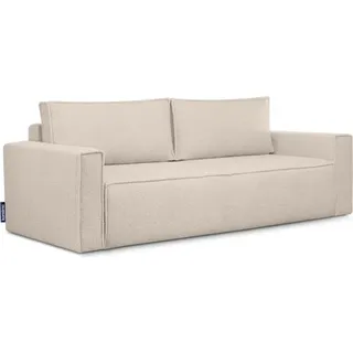 KONSIMO Schlafsofa 3 Personen zeitloses Design mit weiche Sitzfläche und hohe Rückenlehne "NAPI II" ,elfenbein, Bouclé-Stoff, Modern, 228x89x101 cm - Gelb