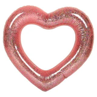 Roségoldene Pailletten, herzförmiger Schwimmring, glitzernde aufblasbare Poolschwimmer für Kinder und Erwachsene, 120 cm