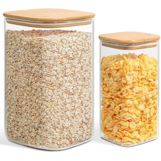 ComSaf 1500ml/4600ml Vorratsdosen mit Deckel 2er Set, Φ15cm Keksglas Vorratsgläser Eckig mit Deckel Luftdicht Holz, Deko Aufbewahrungsgläser zur Küche für Reis, Nudeln, Hafer, Getreide, Kekse