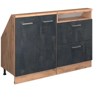 Vicco Küchenschrank FÜR Dachschrägen R-Line Schwarz Beton 120 cm 2er Set , Schwarz, Honigeiche , Holzwerkstoff , Rechteckig , 120x83.8x46 cm , Küchen, Küchenmöbel, Küchenschränke, Küchenunterschränke