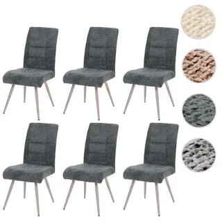 6er-Set Esszimmerstuhl HWC-G55, Küchenstuhl Lehnstuhl, Edelstahl gebürstet Stoff/Textil Chenille Öko