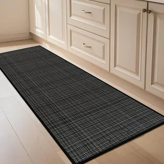 KMVIZI Küchenteppich Waschbar rutschfest 45x150cm, Jute Küchenläufer Saugfähig, Teppich Küche Rückseite aus Naturkautschuk, Läufer Leicht Zu Reinigen, Küchenmatte für Esszimmer, Schwarz