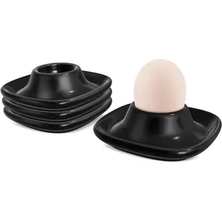 Flexzion Weich gekochte Eierhalter Set - 4 Stück Schwarz Keramik Eierbecher Stapelbar Eierkocher Becher mit Boden zum Servieren Frühstück Brunch Küchentisch Dekor Schwarz