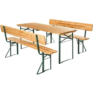 Tectake tectake® Bierzeltgarnitur, 3-teilig, klappbar, abnehmbare Rückenlehnen, beschichtetes Stahlgestell mit soliden Scharnieren, robustes Tannenholz mit Schutzlackierung