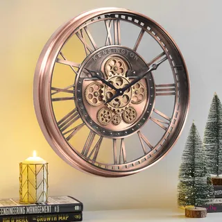 CLXEAST Moderne Wanduhr mit beweglichem Getriebe, Bronze, Kupfer, römische Zahlen (53,5 cm)
