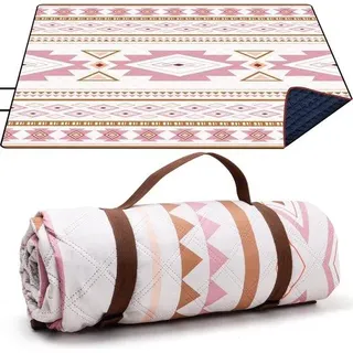Unyqoos® Boho Picknickdecke 200 x 200 cm, dreilagig – sandfrei & wasserdicht, 80 g Pong-Oberfläche, 80 g Nadelvlies-Baumwolle-Füllung, waschbar
