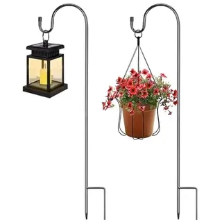Nizirioo 2 Stück Metall Schäferhaken Garten, Schwarz, J-shape, Galvanisiert, Elegantes Design, Langlebig, Für Solarleuchten, Pflanzenkörbe, Vogelhäuschen