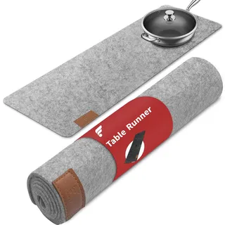 Tischläufer Filz, 150x40cm Moderne Tischläufer Grau Abwaschbar, Skandinavischer Filzläufer Tisch mit Leder Label - Table Runner