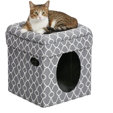 MidWest Homes for Pets Modell 137-GYG Katzenhaus, gemütlicher Katzenwürfel, modisches, graues, geometrisches Muster, ca. 39 x 39 x 42 cm (L x B x H)