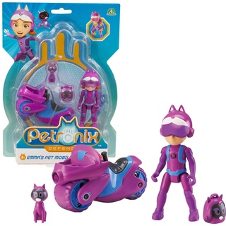 Giochi Preziosi Petronix Defender - Emma und Kitt - 10 Mission mit Motorrad und abnehmbarem Rucksack, Spielzeug, Action-Figur, 7 cm, verwandelbarer Superheld für Kinder ab 3 Jahren