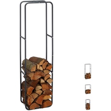 Bild Kaminholzregal, Holzscheite Stapelhilfe, aus Stahl, innen und außen, Brennholzregal, HxB 150x40 cm, anthrazit