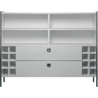trendteam smart living - Infinity - Bartisch - Weiß Hochglanz lackiert - Hausbar mit 6 Fächern und 8 Weinfächern - (BxHxT) 140 x 109 x 48 cm - Bartresen mit Chromrahmen