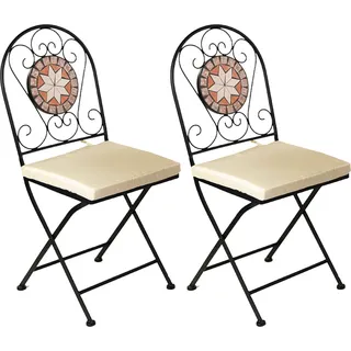 2er Mosaik Klappstuhl Bistrostuhl Balkonstuhl Gartenstuhl Stern Design - Orange, Beige