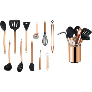 Echtwerk Küchenhelfer-Set 12-teilig Antihaft Silikon Edelstahlgriff Kupfer-Edition