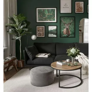 Runder CIRI Couchtisch mit Pouf Wotan Eiche Artisan Stirling - Schwarz, Weiß, Grün, bordeaux, Blau, Grau, Beige, Hellblau, Rosa, Gelb