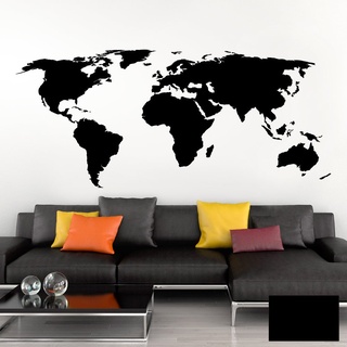 Grandora Wandtattoo Weltkarte Erde Globus Karte I schwarz 132 x 58 cm I Welt Atlas Schlafzimmer Wohnzimmer Wandsticker Wandaufkleber W698