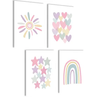mojoliving Bilder Kinderzimmer jungen Baby Zimmer Poster Set Wandbilder Kinderzimmer mädchen Babyzimmer Deko Bilder für Baby Zimmer Dekoration (Pastel)