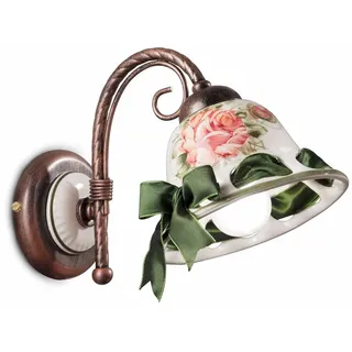 Wandleuchte Wandlampe Metall Keramik h: 17 cm E14 Handbemalt Landhaus Küche