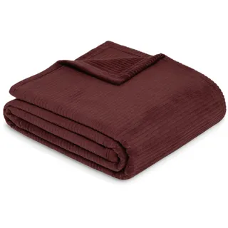 Ibena Cord Decke 150x200 cm - Baumwollmix weich, Made in Germany, warm & waschbar, Kuscheldecke dunkelrot mit Cord Struktur