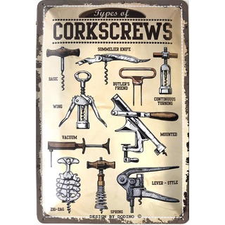 DODINO 20x30 retro blechschild CORKSCREWS Geschenk Idee für Wein-Fans, Wandschild, Blech, Wein Bilder für die Küche