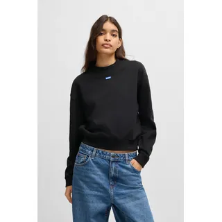Sweatshirt HUGO BLUE "Delessa", Damen, Gr. XL, schwarz (schwarz 001), Sweatware, Obermaterial: 100% Baumwolle, unifarben, regular fit normal, Rundhals, Bündchen, Sweatshirts Sweatshirt, mit Logoaufnäher