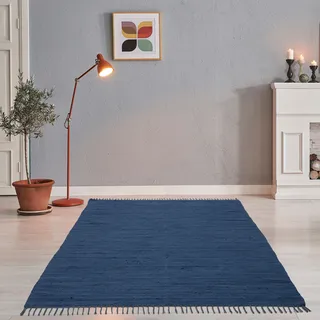 THEKO Happy Cotton Fleckerl Webteppich 90 x 160 cm Blau
