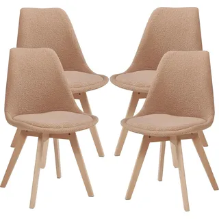 Esszimmerstuhl ’Fläten’ 4er Set Polsterstuhl Bouclé Taupe - Taupe
