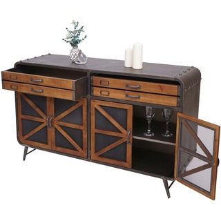 Mendler Sideboard HWC-F91, Kommode Schrank Highboard, Industrial Tanne Holz Metall 80x126x38cm, braun-schwarz