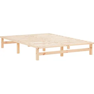 Homestyle4u Palettenbett Holzbett 140x200 cm Massivholzbett Palettenmöbel Bett Holzbett Futonbett - Naturbelassen