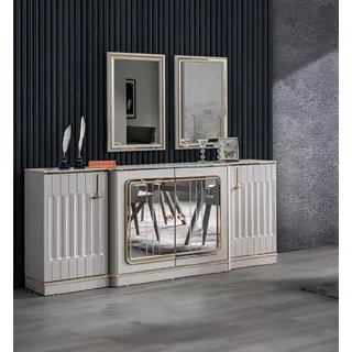 Modernes Sideboard mit 2x Spiegeln Designer Luxus Wohnzimmer Möbel Kommode JVmoebel - Weiß