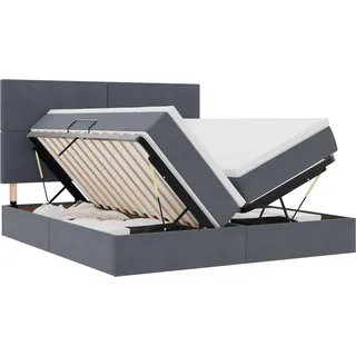 vidaXL Aufbewahrungsbett mit Matratze Dunkelgrau 180 x 200 cm Samt - Grau