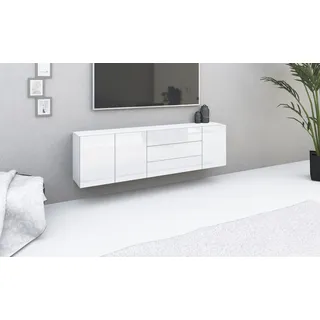 Sideboard BORCHARDT MÖBEL "Sophia, Hängeschrank mit 3 Türen, 3 Schubkästen, Breite 190 cm", weiß (weiß matt, weiß hochglanz), B:190cm H:53cm T:35cm, Holzwerkstoff, Sideboards, Sideboard, Breite 190 cm, zur Wandmontage