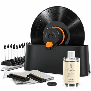 HumminGuru EZ manuelle Schallplattenwaschmaschine & Vinyl-Reinigungsset | Vinyl Cleaning Kit mit LP-Rotation, Labelschutz, Ziegenhaarbürsten, alkoholfreier Reinigungsflüssigkeit und Trockengestell
