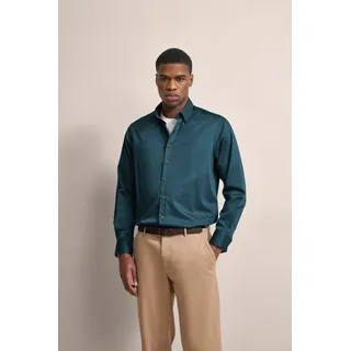 Langarmhemd BUGATTI, Herren, Gr. 3XL, Normalgrößen, blau (petrol), 100% Baumwolle, unifarben, normal, eckige 2-Knopf-Manschette, Hemden Langarmhemd, mit modernem Schnitt